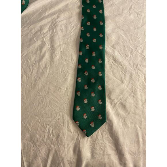 Vintage Holiday Christmas Necktie Green Santa Print Handmade HISDERN Men’s Tie - Picture 2 of 6